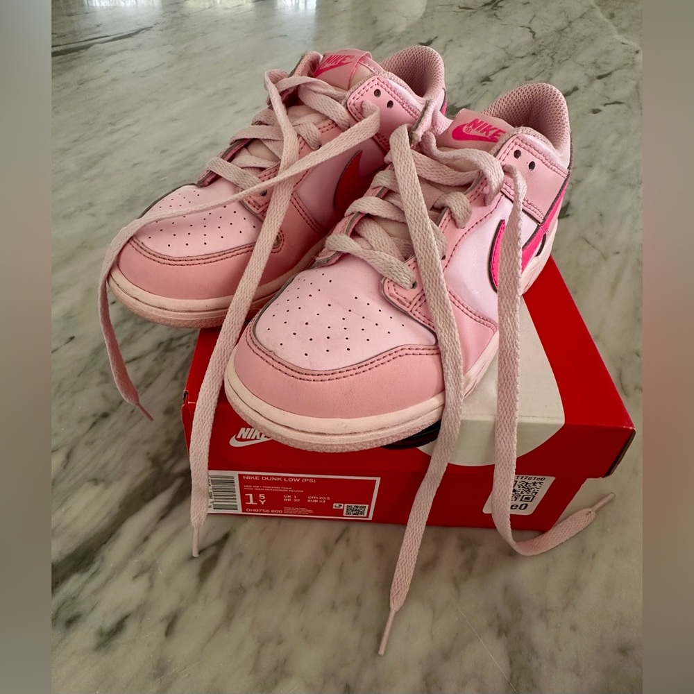 Kids Nike dunk low. Pink on pink. Size 1.5y.